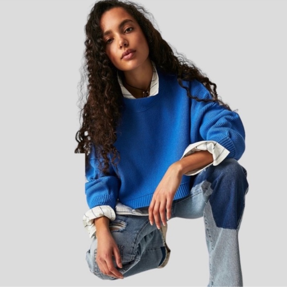 Free People Blue Crew Neck Sweater